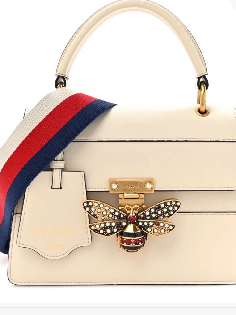 AUTHENTIC! GUCCI QUEEN MARGARET FLAP BAG IN  CALFSKIN LEATHER. Bejewelled bee.